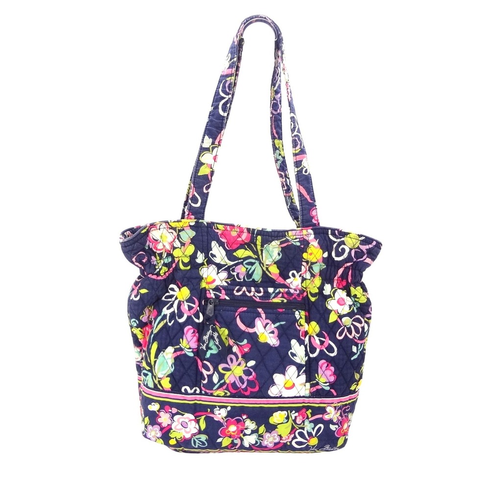 Vera Bradley Navy Blue Floral Quilted Cotton Tote Bag and Turnlock Wallet Set